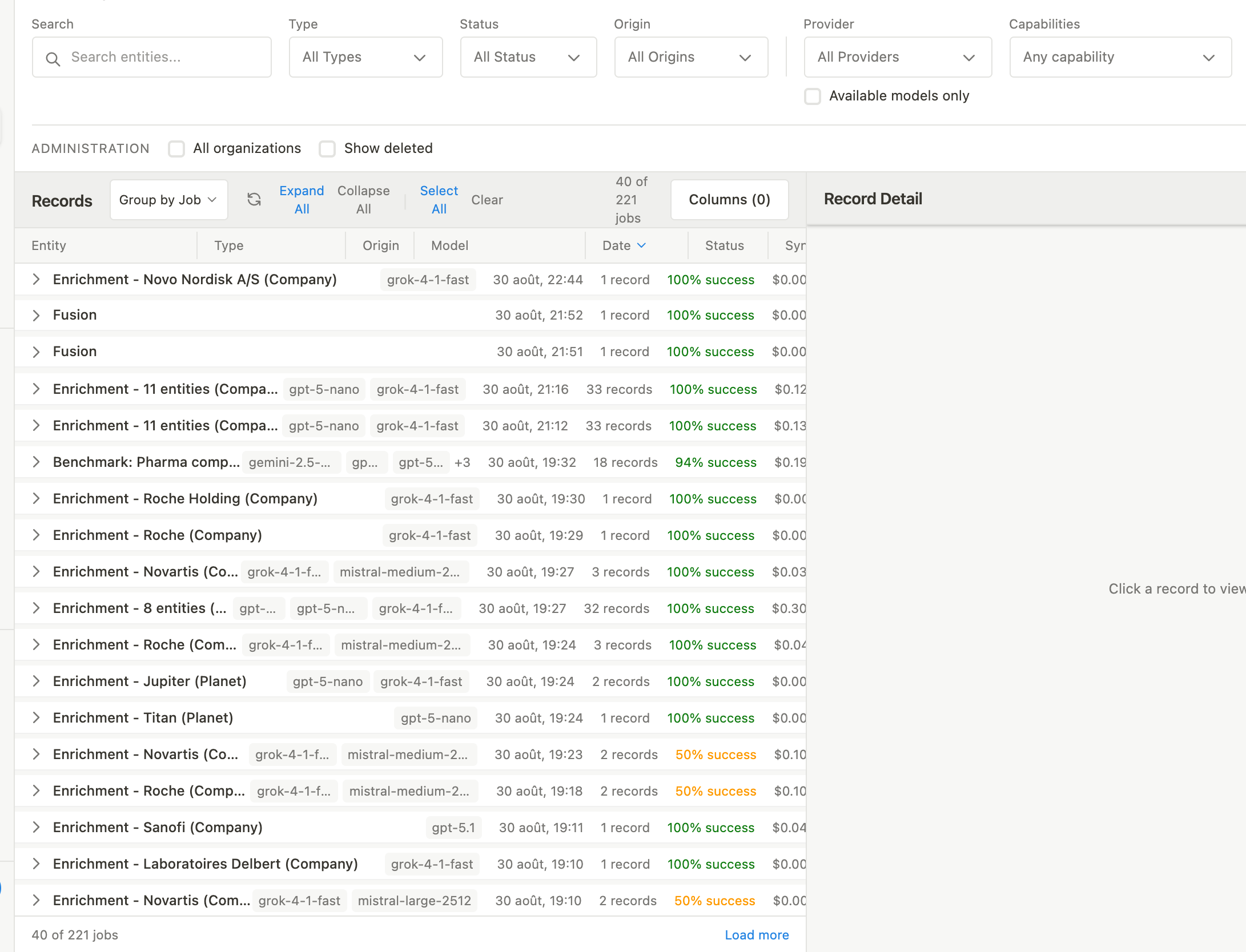 The expanded filter panel of the History page