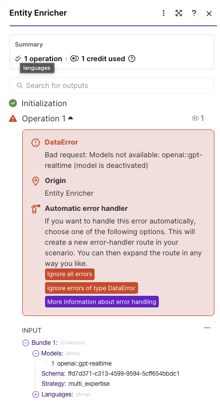 Cenário do Make: gestor de erros com ramificação em OutOfMoneyError